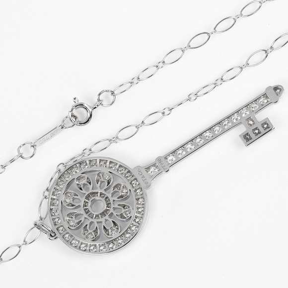 Tiffany Petal Key Necklace Platinum White Gold Diamond